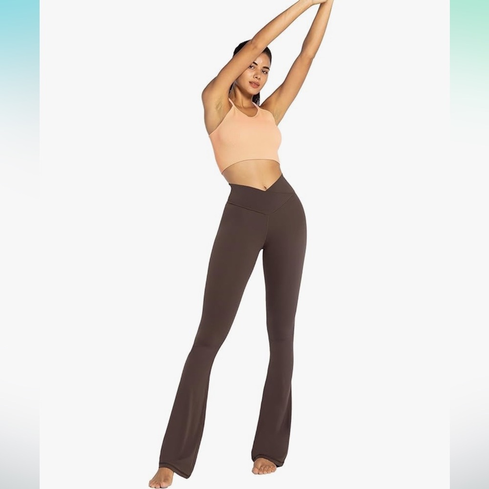Flare Leggings Crossover Yoga Pants with Tummy Control High-Waisted Wide Leg M